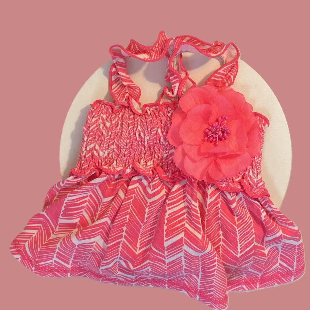 Doggy Dress by Smoochie Pooch Size Small Pink & White Soft Fabric